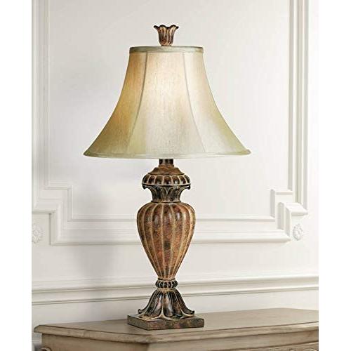 Traditional Table Lamp Urn Two Tone Bronze Off White Bell Shade for Living Room Family Bedroom Bedside Nightstand - Regency Hill Traditional Table Lamp Urn Two Tone Bronze Off White Bell Shade for Living Room Family Bedroom Bedside Nightstand - Regency Hill