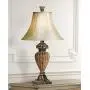 Traditional Table Lamp Urn Two Tone Bronze Off White Bell Shade for Living Room Family Bedroom Bedside Nightstand - Regency Hill