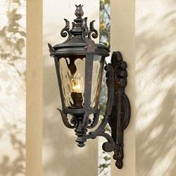 Casa Marseille Traditional Outdoor Wall Light Fixture Mediterranean Veranda Bronze Scroll 22'' Champagne Hammered Glass for Exterior House Porch Patio Deck - John Timberland