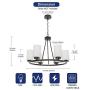 TODOLUZ 6-Lights Black Rustic Chandelier Wagon Wheel, 24.8'' Dining Room Light Fixtures Hanging with Opal White Glass for Foyer Living Room Kitchen
