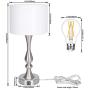 Bedside Touch Lamp with Dual USB Charging Ports, 3 Way Dimmable Nightstand Lamp with Silver Base, USB Touch Control Table Lamp Modern Ambient Light for Living Room, Bedroom, 6W 2700K LED Bulb Included