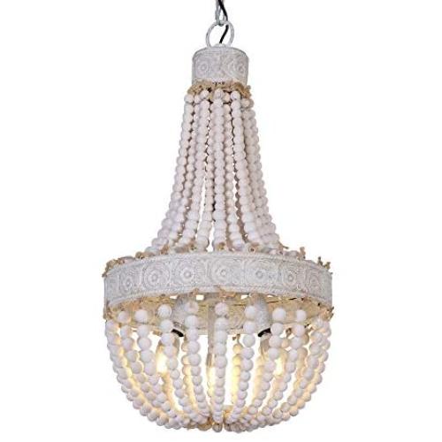 DERALAN Wood Bead Chandelier Rustic Wooden 3-Lights Farmhouse Chandeliers Island Pendant Lighting Fixture Retro Ceiling Lights for Dining Room Kitchen Bedroom Foyer D13.75''