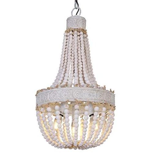 DERALAN Wood Bead Chandelier Rustic Wooden 3-Lights Farmhouse Chandeliers Island Pendant Lighting Fixture Retro Ceiling Lights for Dining Room Kitchen Bedroom Foyer D13.75''