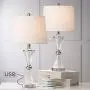 Lucas Modern Table Lamps Set of 2 with USB Charging Port Chrome and Glass Drum Shade for Living Room Family Bedroom Bedside - Regency Hill