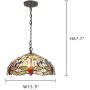 Capulina Tiffany Dining Table Lights, 15.9 Inch Wide Hanging Tiffany Style Lamp, 2-Light Stained Glass Lighting Fixtures, Beautiful Dragonfly Style Stained Glass Dining Room Lights for Kitchen Room