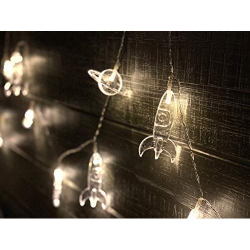 Bellaluces Spaceship, Rocket & Spaceman/Astronaut Fairy Twinkle String Lights & Remote Control-20 LED Children’s Room Wall Decor - Nursery-Holiday-Patio-Garden-Christmas-Party Lights Decorations.