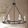 Bestier Wagon Wheel Chandelier 6 Lights Farmhouse Light Fixture Black Metal Finish 26'' Rustic Kitchen Island Dining Pendant Lighting