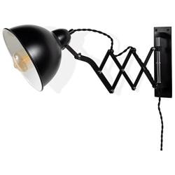 Rustic State Vintage Design Wall Reading Scissor Extension Accordion Lamp with a Dimmable Toggle Switch and 4 Watt LED Edison Light Bulb (Black)