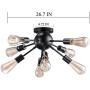 Vintage Semi Flush Mount Ceiling Light with 8 UL Sockets, Elibbren E26 Base Modern Antique Black Sputnik Industrial Ceiling Lamp Fixture for Kitchen Dining Room Bedroom Study Living Room