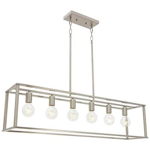 BONLICHT Modern Chandeliers 6 Lights Brushed Nickel Linear Pendant Lighting Industrial Kitchen Light Fixture Hanging Ceiling Light for Farmhouse Island Dining Room Living Room