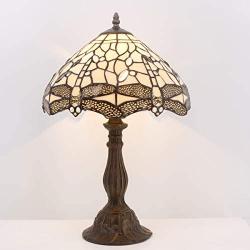 Tiffany Lamp Cream Stained Glass Crystal Bead Dragonfly Table Light W12H18 Inch S139 WERFACTORY Lamps Parent Friend Lover Living Room Bedroom Coffee Bar Study Office Desk Bedside Antique Craft Gifts