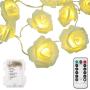 echosari [Updated Version] Battery Operated 15 ft 30 LED White Rose Flower Fairy String Lights with Remote for Valentines, Wedding, Bedroom, Indoor Decoration (Dimmable, Timer, 8 Modes, Warm White)