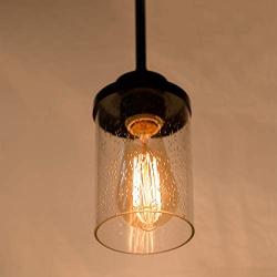 Adjustable Indoor Pendant Light, JAZAVA Modern Mini Hanging Lights with Hollow Lamp Cup Oil Rubbed Bronze and Clear Seeded Glass, Perfect for Kitchen Bar, Dining Room, Corridor, Bedside