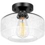 Industrial Ceiling Light Semi Flush Mount, Farmhouse Ceiling Light Fixture for Hallway Porch Kitchen Entryway Bedroom Corridor, Black Close to Ceiling Lights with Bubble Glass Shade, E26 Base