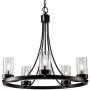 Maxax Industrial Rustic Farmhouse Wagon Wheel Chandelier,5 Lights Round Kitchen Island Light for Living Room Dining Room Farmhouse Kitchen Island,Black Finish