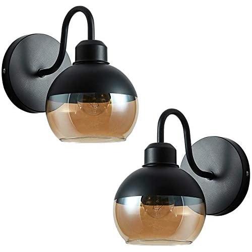 ZHU YAN Retro Wall Sconce with Black Glass Lampshade, Industrial Minimallst 1-Light Wall Light for Bedroom Living Room Entryway,Black (2 Pack)