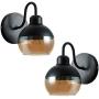 ZHU YAN Retro Wall Sconce with Black Glass Lampshade, Industrial Minimallst 1-Light Wall Light for Bedroom Living Room Entryway,Black (2 Pack)