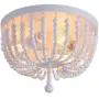 Q&S Hallway Bedroom Light Fixture Ceiling Flush Mount,White Wood Beaded Vintage Boho Chandelier,Small Farmhouse Ceiling Light Fixture for Stairway Gazebo Locker Dining Room,3 Lights