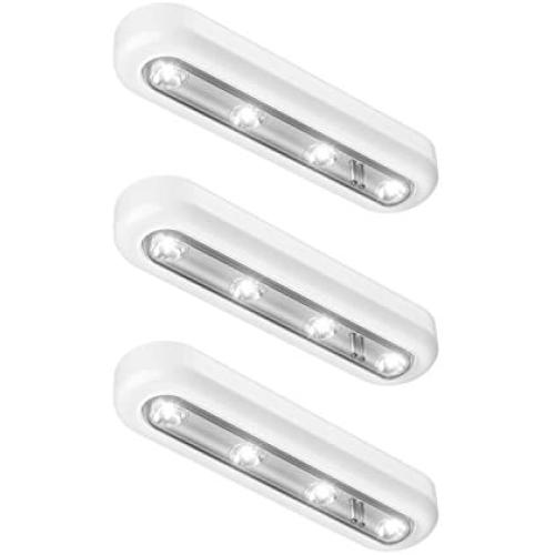 OxyLED Tap Closet Lights, One Touch Light, Stick-on Anywhere 4-Led Touch Tap Light, Cordless Touch Sensor LED Night Light, Battery Operated Stair Safe Lights, 140° Rotation, 3 Pack