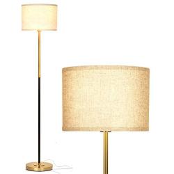 Brightech Emery - Mid Century Modern Floor Lamp for Bedroom Reading - Brighten Living Room Corners with A Free Standing Light - Tall Office Lighting with Drum Shade & Brass Finish