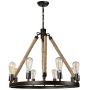 LNC Farmhouse Chandeliers Large Rustic Round Wagon Wheel 8-Light Fixture with Rope for Dining & Living Room, Bedroom, Kitchen and Foyer, Brown