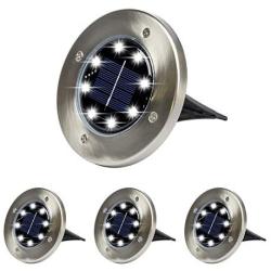 N-HEART 4 Pack Solar Ground Lights 8 LED In-Ground Outdoor Disk Lights,Auto Smart Sensor On/Off Waterproof,Energy Saving Lighting,for Landscape Pathway,Patio,Garden,Yard,Walkway,Lawn,Cool White