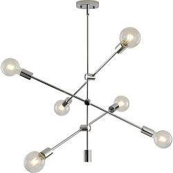 Sputnik Chandelier 6 Lights Modern Pendant Lighting Chrome Finish Contemporary Chandeliers Light Fixture Semi Flush Mount Ceiling Light Mid Century Modern Pendant Lighting for Kitchen Dining Room