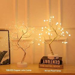 KHTO DIY Led Desk Tree Lamp, Desk Table Decor 108 LED Head Lights for Home,Bedroom, Indoor,Wedding Party, Decoration Touch Switch Battery Powered or USB Adapter