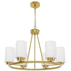 TODOLUZ 6 Lights Farmhouse Dining Room Chandelier Brushed Brass Ceiling Hanging Light Fixture with Opal White Glass Shades for Kitchen Bedroom