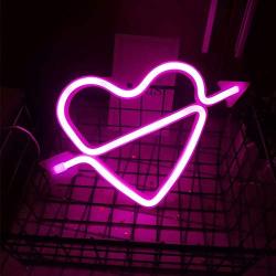 Cupids Bow Shape Neon Light Romantic LED Heart Night Lamps Love Marquee Letter Sign Battery/USB Operated Neon Signs for Wedding Christmas Room Decoration Valentine Gifts for Girls(Pink)