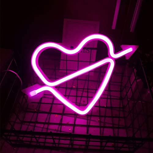 Cupids Bow Shape Neon Light Romantic LED Heart Night Lamps Love Marquee Letter Sign Battery/USB Operated Neon Signs for Wedding Christmas Room Decoration Valentine Gifts for Girls(Pink)