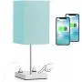 Touch Control Nightstand Lamp, Blue Lamp for Bedroom Night Table, 3 Way Dimmable with 2 Prong Outlets, Teal Fabric Shade, Chrome Lamp Base, Suitable for Kids Room, Dorm, Living Room (Bulb Included)