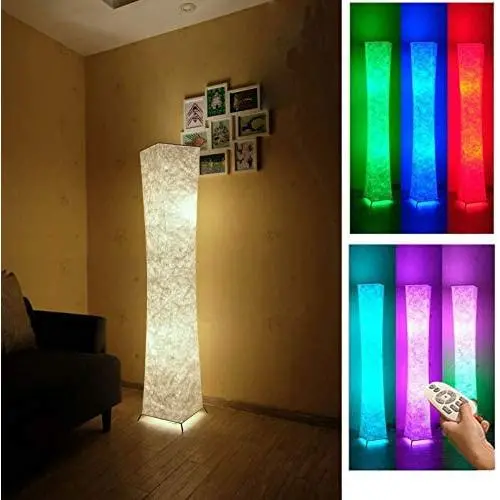 61'' Soft Light Floor Lamp,LEONC RGB Color Changing LED Tyvek Fabric Shade Modern Floor Lamp with Fabric Shade & 2 Smart LED Bulbs for Livingroom Bedroom Warm Atmosphere Tyvek Dupont 10 x 10 x 61 inch…