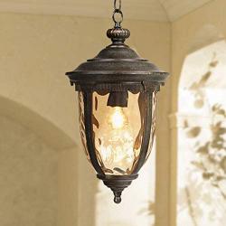 Bellagio Rustic Outdoor Ceiling Light Bronze 18'' Hammered Glass for Exterior Entryway Porch - John Timberland