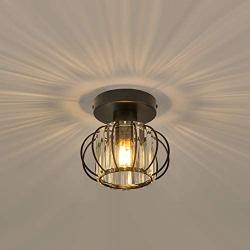 YLONG-ZS Semi Flush Mount Clear Pannel Chandelier Lighting Black Matel Finishing and Chandeliers Ceiling Light Fixture E26 Bulbs Pendant Light in Bedroom, Hall or Dining Room