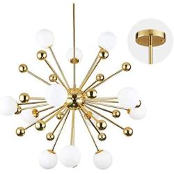 Modo Lighting Sputnik Chandelier Lighting Fixture Gold Mid Century Modern Hanging Pendant Light, Frosted Glass Modern Ceiling Pendant Light Living Room Dining Room. (12-Light)