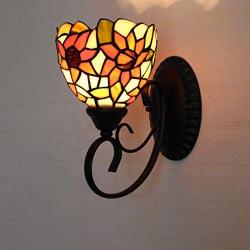 Wrought Iron Wall Lamp Wall Sconce, Tiffany Style Handmade Stained Glass Wall Light, Night Lights for Bedroom, Living Room, Corridor, Aisle, Bedside Reading Lamps,A