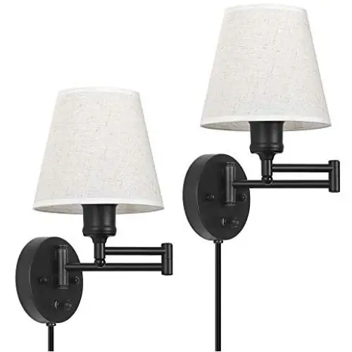 Plug in Wall Sconce Set of 2, Swing Arm Wall Lamp with Linen Lampshade, Modern Reading Wall Light Fixtures for Hallway Bedroom Living Room Plug in Wall Sconce Set of 2, Swing Arm Wall Lamp with Linen Lampshade, Modern Reading Wall Light Fixtures for Hallway Bedroom Living Room