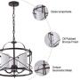 LHLYCLX 3 - Light Lantern Geometric Chandelier, Farmhouse Drum Pendant Lighting Fixtures (Black)
