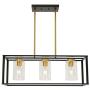 VINLUZ Industrial Chandeliers 3 Light with Clear Glass Shade Brushed Brass and Black Modern Farmhouse Dining Room Lighting Fixtures Hanging, Kitchen Island Linear Pendant Lights Ceiling