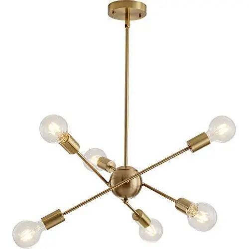 Modern Sputnik Chandelier Lighting Fixture 6 Lights Brushed Brass Chandeliers Mid Century Pendant Light Gold Ceiling Light Fixture for Hallway Bar Kitchen Dining Room (Brushed Brass) Modern Sputnik Chandelier Lighting Fixture 6 Lights Brushed Brass Chandeliers Mid Century Pendant Light Gold Ceiling Light Fixture for Hallway Bar Kitchen Dining Room (Brushed Brass)