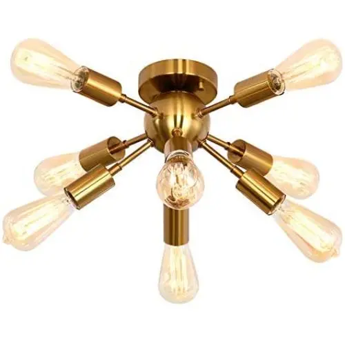 Sputnik Chandelier 8 Lights Modern Ceiling Chandeliers Light Fixture Gold Rushed Brass Metal Fixture Semi Flush Mount Ceiling Light Close to Ceiling Lights for Living Room Bedroom