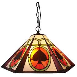 CraftThink Pendant Lighting LED Chandelier Light Antique Tiffany Art 18''W Geometric Shade Stained Glass with Poker Pattern 2 Lights Hanging Light for Dining Living Cafe Room Restaurant - TYP B