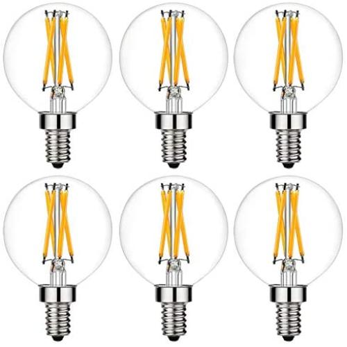 LiteHistory e12 led Bulb dimmable g16.5 Light Bulb 6W Equal 60 Watt Light Bulb 600lm AC120V e12 Candelabra Bulb 60 Watt for Chandeliers,Ceiling Fan,Vanity Warm White 2700K Globe e12 Light Bulb 6Pack