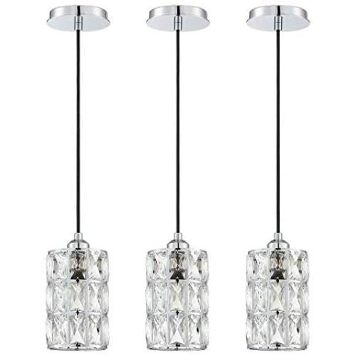 1 Light Crystal Pendant Lighting (Set of 3) with Chrome Finish, Modern Style Ceiling Light Fixture with Polyhedral Crystal Shade for Foyer Dining Room Family Room