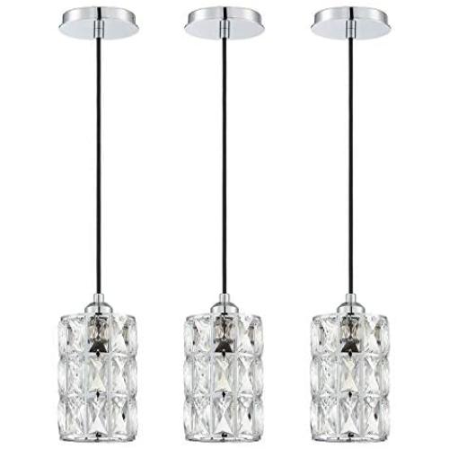 1 Light Crystal Pendant Lighting (Set of 3) with Chrome Finish, Modern Style Ceiling Light Fixture with Polyhedral Crystal Shade for Foyer Dining Room Family Room