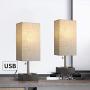 OYEARS Table Lamps Set of 2 Built in Dual USB Charging Port Bedside 15.5“ Table Lamp with Dual AC Power Outlets for Bedroom Living Room Office Study Room Linen Fabric Shade