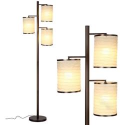 Brightech Liam - Asian Lantern Shade Tree LED Floor Lamp - Tall Free Standing Pole with 3 LED Light Bulbs - Contemporary Bright Reading Lamp for Living Room, Office - Bronze