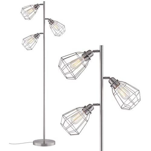 LeeZM Modern Sliver Tree Floor Lamp Industrial Floor Lamps for Living Room Bedrooms Office with Bright Reading Lighting Farmhouse Rustic Vintage Standing Tall Lamp Stand Up Lamp 3 Bulbs Included