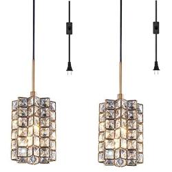 SHUPREGU Plug in Dimmable Pendant Light Ceiling Crystal Light Fixture Oil Rubbed Bronze Finish Lighting for Kitchen Island, Dining Room, Bedside LED Bulb Not Included, 2-Pack